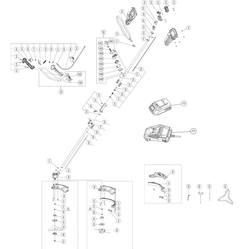 Бесщеточный триммер, 2 АКБ (2 Ач) ТАБ-365-22